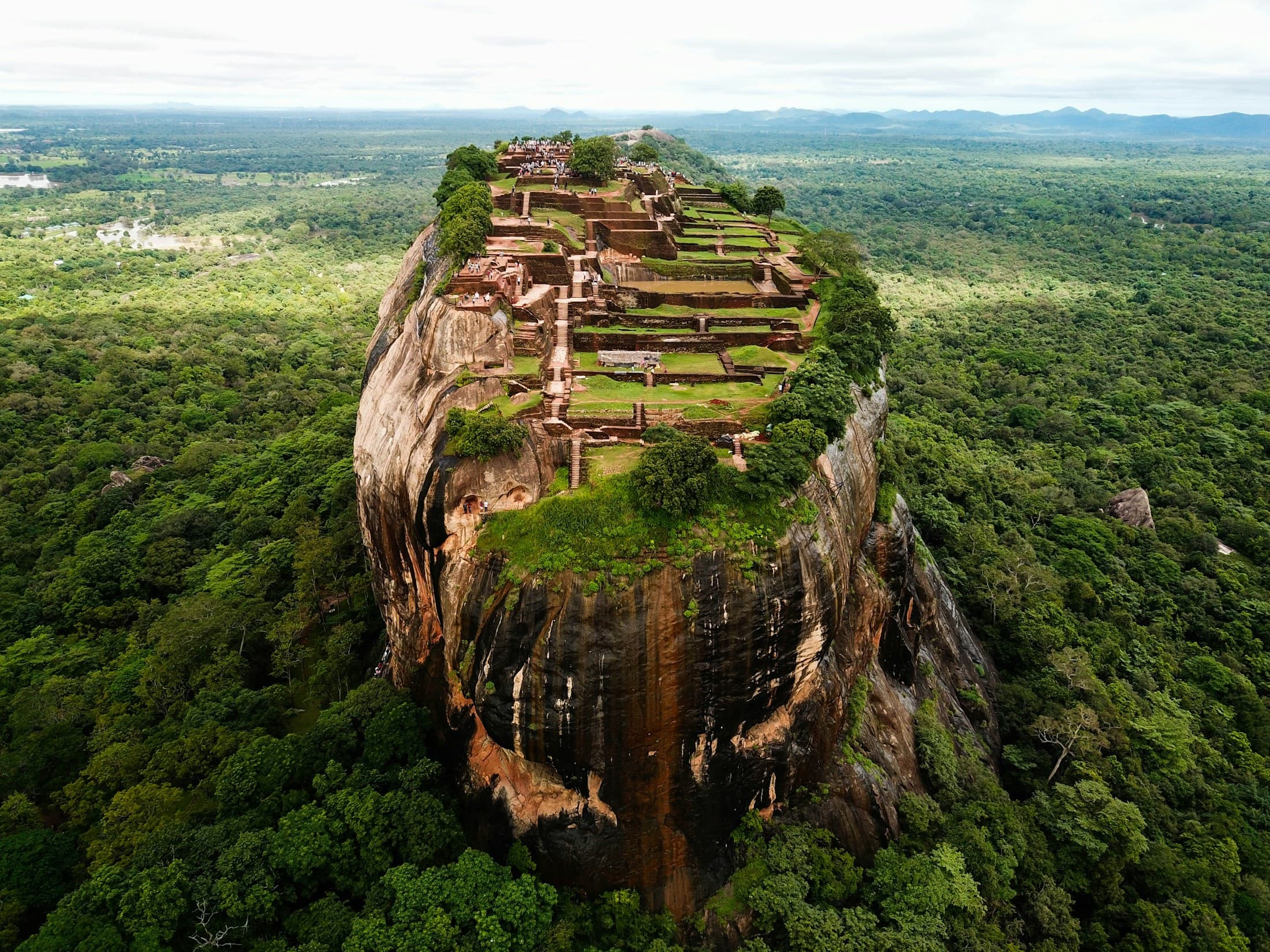 Aerial view of Sigiriya Lion Rock and its summit ruins